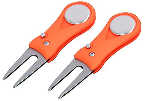 CENPEK 2 Stück Golf-Pitchgabel aus Edelstahl, mit magnetischem Ballmacher, faltbares Pitchgabel mit Pop-up-Knopf für Golfer