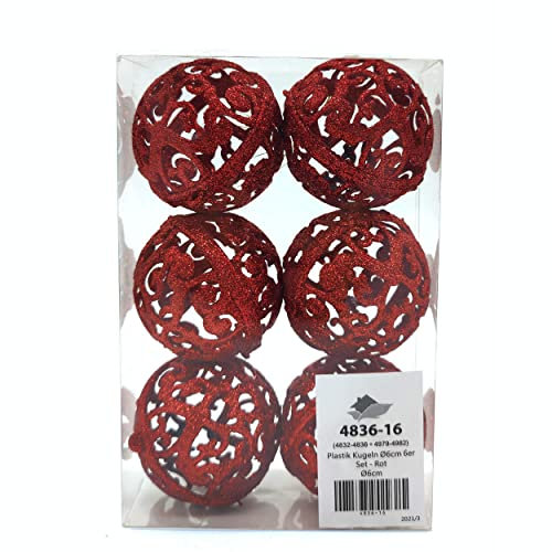 DARO DEKO Weihnachts-Kugel 6cm Glitzer (rot, 1 Set - 6 Kugeln)