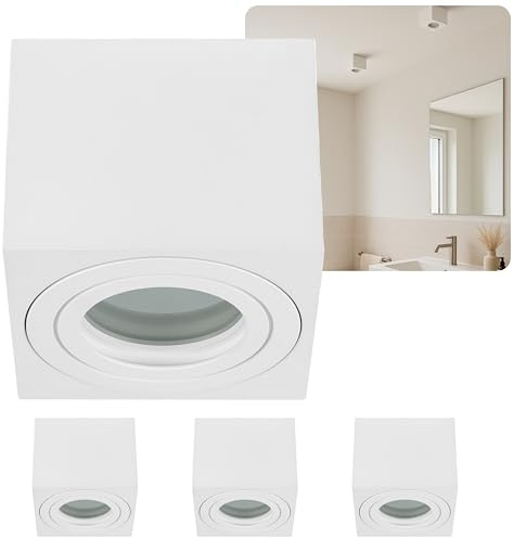 Sweet Led 4x Deckenstrahler IP44 flach bad aus aluminium aufbaurahmen Feuchtraum 65mm hoch Aufbauleuchte Aufbaustrahler 230V Aufputzstrahler Spotleuchte Deckenstrahler Aufputz Spot weiß eckig