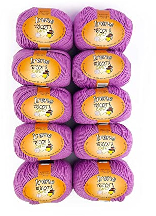 Tricot Cafè Irene - 10 Gomitoli di Filato in Misto Lana Merinos Irrestringibile, Made in Italy - Ideale Lavori di Uncinetto e Ferri 3-4 - Morbido Gomitolo 50g (125m)(10 pezzi - Ciclamino 11/8997)