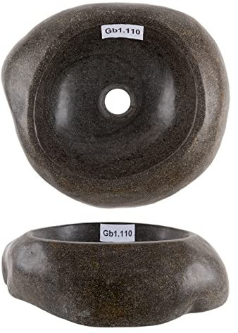 Wohnfreuden Lavabo rond en pierre naturelle, gris, 40 cm, de la marque Wohnfreuden – Lavabo à poser en pierre naturelle – Lavabo de salle de bain – Lavabo de salle de bain
