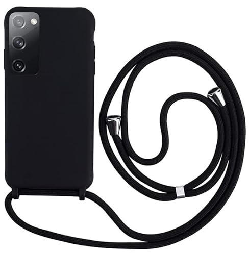 Keteen handyband hülle für Samsung Galaxy S20 FE Handyhülle mit Band Slim Silikon S20 FE hülle mit Abnehmbar Kordel Stossfest Bumper Cover zum Umhängen Necklace Handyhülle für Samsung S20 FE-Schwarz