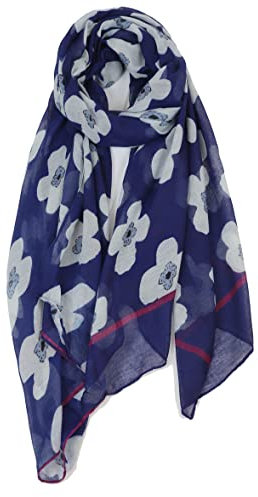 Van Der Rich ® - Schal in Baumwoll-Viskose-Qualität mit Blumenmuster 90cm*180cm - Damen (Blau-2)