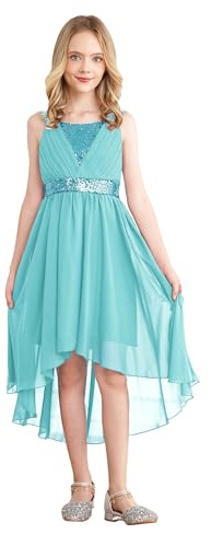 Freebily Vestito Bambina Elegante Paillettes Vestito da Principessa Cerimonia Ragazze Senza Maniche Chiffon Abito da Sposa Nozze Festa Damigella d'Onore Compleanno Battesimo Turchese 11-12 Anni