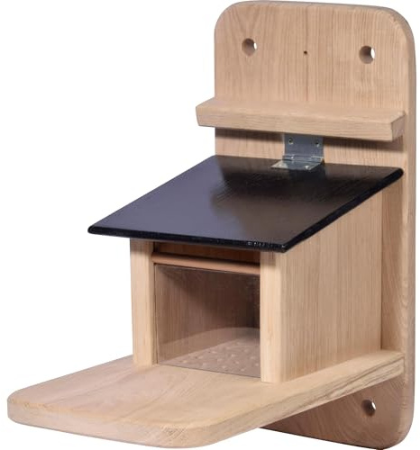 dobar® 22241e Premium Eichhörnchenfutterstation Groß - Eichhörnchen Futterhaus Massivholz Eiche - Mit Schutzklappe - Futterstelle für Eichhörnchen Nüsse/Kerne/Früchte - 32 x20 x 38,5 cm - Schwarz