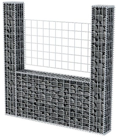 Ailgely Gabione U-Form Stahl Gabione Wand Sitzfläche Stein-Gabionen Steinzaun Drahtkorb 160 x 20 x 150 cm