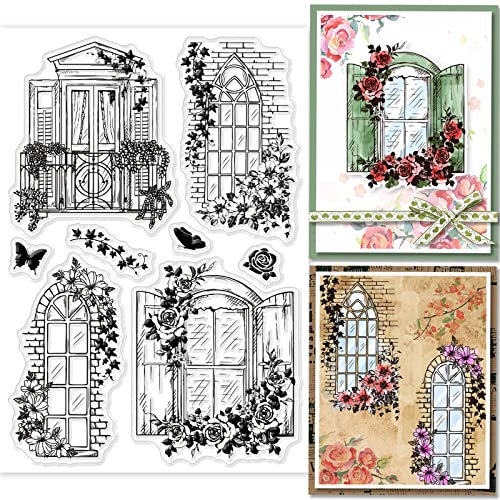 GLOBLELAND Feen Tür Silikonstempel Fenster Transparente Stempel Ranken Kompass Klare Stamps Für Karten Herstellung DIY Scrapbooking Basteln