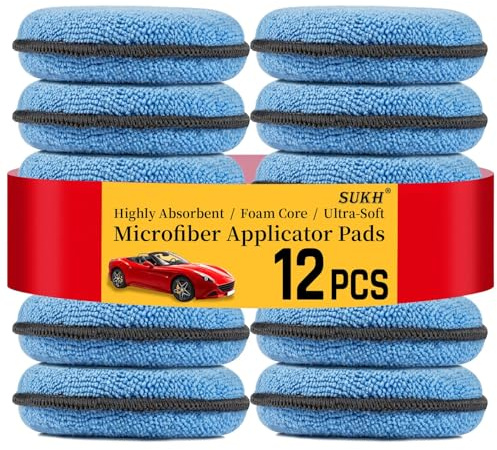 Sukh 12 Pack Microfiber Foam Car Wax Applicator Pad - Foam Applicator Pads Detailing Round 4.72 inch Polishing Sponges for Car Wax Applicator Pad Round Blue