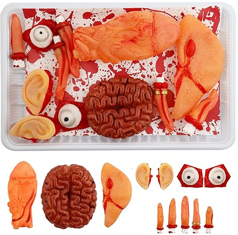 SHOWHEEL Halloween Sangre Accesorios,Miedo Rotas Cortadas Partes del Cuerpo,Falso Dedo/Tripas/Cerebro/Oído/Ojos Decoración,Terror Rotos Decoración,Haunted House Decoracion