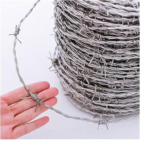 Edelstahldraht Edelstahlschnur Stacheldraht, 16 Gauge echter Stacheldraht, Rollenstacheldraht für Zaun, Baseballschläger, Vogelhäuschen, Garten & Kunsthandwerk, 1,8 mm Durchmesser, Doppelte Drahtverdr
