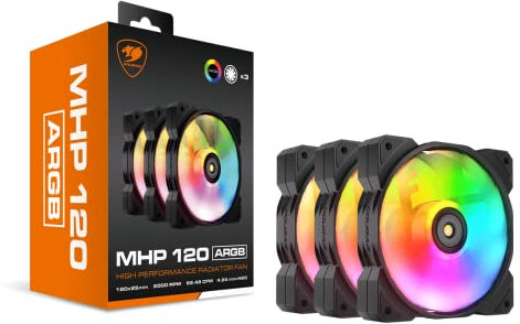 COUGAR MHP 120 Hoch Leistungslüfter für PC-Gehäuse, Wasserkühlung (3 Fan Pack, ARGB)