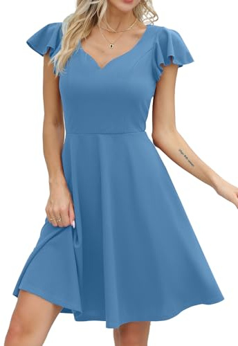 Missufe Damen Cocktailkleid Elegant Vintage Minikleid Kurz A-Linie Herzausschnitt Kleider