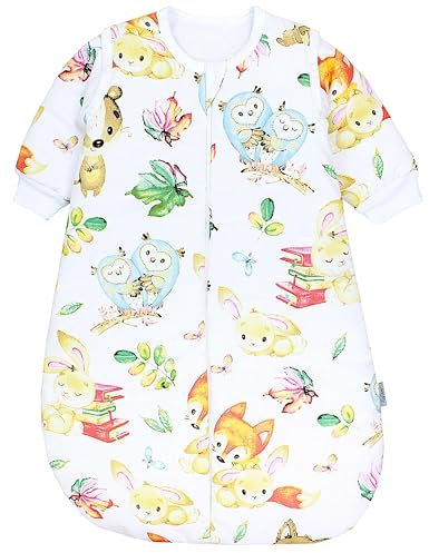 TupTam Schlafsack Baby 2.5 TOG - Ganzjahresschlafsack mit abnehmbaren Ärmeln, Farbe: Fuchs Eule Hase, Größe: 68-74