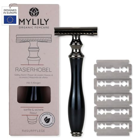 MYLILY Säkerhetskniv med 5 rakblad I rakapparat för dam I plastfri metallrakapparat I intim kvinnlig trimmer I kroppstrimmer | nollavfallssats I svart