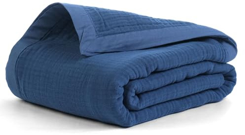 Salt Earth 100% Cotton Muslin Throw Blanket Gauze Blanket 55X75 Twin, 4 Layered for Couch, Bed, Living Room, Home, Lightweight & All Season Blankets & Throws, Easy wash, Skin Friendly (Navy Blue)