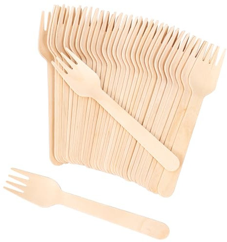 ANTETOK Disposable Wood Cutlery Forks 100 Pack Wooden Forks Disposable,Biodegradable and Earth Friendly, 6.3 Inch Length Wood Forks