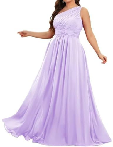 Vestido de dama de honor con un hombro descubierto para mujer, talla grande, maxi, fruncido, cintura imperio, vestido de dama de honor, Lila, 52