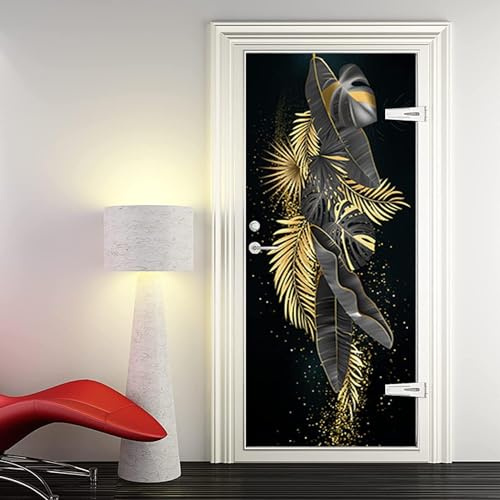 Peintures Murales De Porte Décoller Et Coller Papier Peint Autocollants 3D Feuille De Plante Feuille De Bananier 90 X 210 Cm Pour Portes Intérieures, Affiche Imperméable Amovible En Verre Déco 0