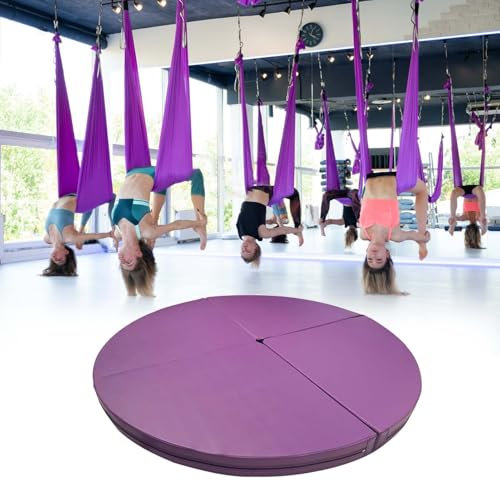Pole Dance Matte Rutschfeste Yoga-Poledance-Crashmatte, Zusammenklappbare Runde Aerial-Hoop-Matte für Das Fitnessstudio Zu Hause, Art-Fitness-Stripper-Pole-Matte, Dicke Sicherheitsschutzmatte(Purple,1