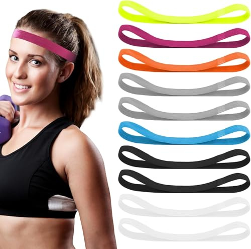 Elastische Sport-Stirnbänder, 10 Stück, dünne elastische Sport-Stirnbänder, Mehrfarbig, für sportliche Übungen, Haarbänder, Stirnbänder, Schweißband für Männer und Frauen, Laufen, Fußball, Basketball