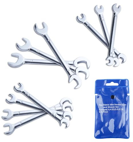 INJOYTEC Thin Open End Wrench Mini Double Open End Wrench Metric Angle Wrench Set Mini Combination Wrench Set with Organizer Bag Ultra-Slim Design 4mm-11mm 10-Piece