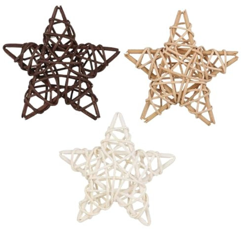 SHOWERORO Bolas De Ratán Decorativas Estrellas Pequeñas 12 Cm 3 Piezas Bolas Tejidas De Sauce Naturales Decoración para Centros De Mesa y Rellenos Decorativos para Sala De Estar y Bodas