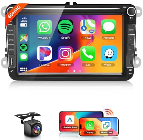【4+64G】 Hodozzy Carplay Autoadio für VW Passat Golf Seat Altea Skoda Octavia mit USB/USB C/Navi, 8 Zoll VW Autoradio Bluetooth mit Android Auto/Mirror Link/32 EQ/FM/RDS/SWC/WiFi+Rückfahrkamera