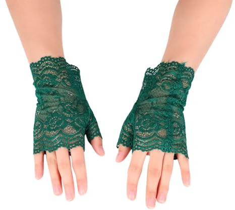 Wdfnexalai Guantes de fiesta de encaje para mujer, decoración corta, novia, hermana, moda, cómodos, transpirables, decoración de disfraces, verde oscuro, as description