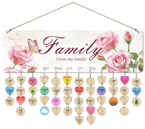 arricraft 1 Stück Hölzerne Blumen Familie Geburtstag Erinnerung Kalender Plaque, Tage zu erinnern hölzernen Kalender Zeichen Plaque DIY Geburtstag Kalender für Familie Geburtstag Party Dekoration