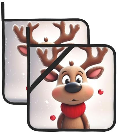 2 presine da cucina resistenti al calore con renna di Natale per controsoffitti da forno presina per cottura cottura tappetino caldo sottopentola da 20,3 cm