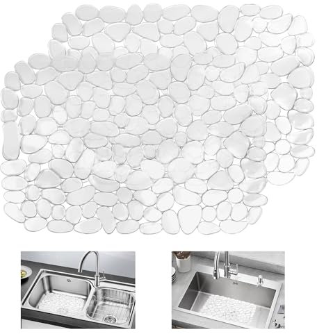 KYYGKY 2 Stück Spülbeckeneinlage Spülbeckenmatten aus Kunststoff 40 * 30cm Waschbecken Einlage Küche Spülbecken Schutzmatte Transparent Schnell Abtropfende Abtropfmatten Einlage für Spülbecken