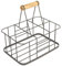 Darthome Grey 6 Milk Bottle Holder Crate w Wooden Handle Metal Wire Drinks Glass Caddy