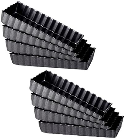 Reinscer 8 moldes antiadherentes para quiche rectangular con base extraíble, moldes para tartas acanaladas para hornear pasteles de frutas, pasteles, galletas