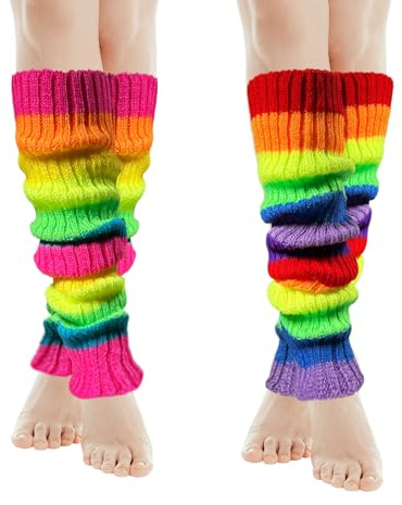 Bliceon Regenbogen Beinstulpen 80er Jahre Neon Strümpfe Gay Pride Zubehör und Partydekorationen Bunte Party Dekorationen für Festivals und Events 2 Paar, farbig, One size
