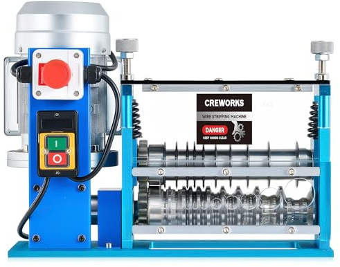 CREWORKS Pelacables Eléctrico, Máquina Pelacables Profesional 550W, Pela Cables de 1.5 a 40mm, 30m/min, con 10 Cuchillas y 11 Boquillas, Peladora Automática para Cable Grueso y Delgado
