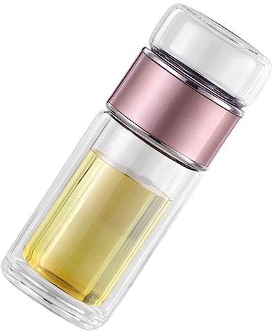 Warmhm Bouteille Infuseur à Thé Portable en Verre 250ml Passoire et Couvercle en Acier Inoxydable 304, Maison Paquet à Main