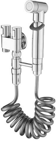 WIYETY Alcachofa de bidé para inodoro: juego de alcachofa de acero inoxidable con válvula doble de 1-en-2-salidas, surtidor de agua, accesorio de baño para lavar mascotas, limpieza del baño