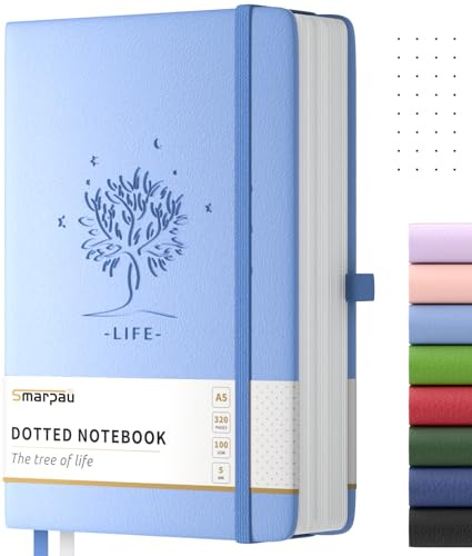 Smarpau Cuaderno A5, cuaderno de lunares con 320 páginas para escribir, papel grueso de 100 g/m², universitario para,trabajo, oficina, escuela, viajes, 14,5 x 21cm