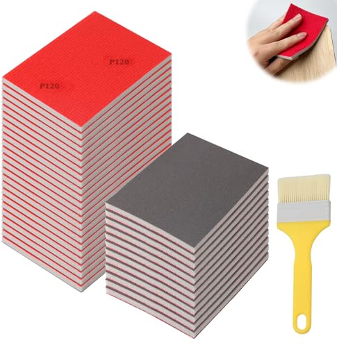 Hexizexi 36 Stück Schleifschwamm P180 Schleifschwamm Holz Schleifpad | Nass-und Trocken Nassschleifpapier Set Flexible Schleifschwämme für Polieren Holz Metall Farbe Modellen und Möbeln