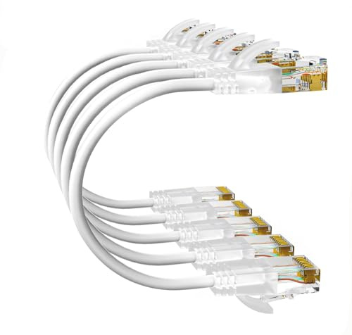 Gulaey 5 stycken Cat6/Cat 6e Ethernet-kablar med hög hastighet med nätverksanslutningskablar, LAN-kabel med Rj45-kontakt för modem router, 1 Gbit/s för 250 MHz/s UTP-konsol (vit, 0.5M)