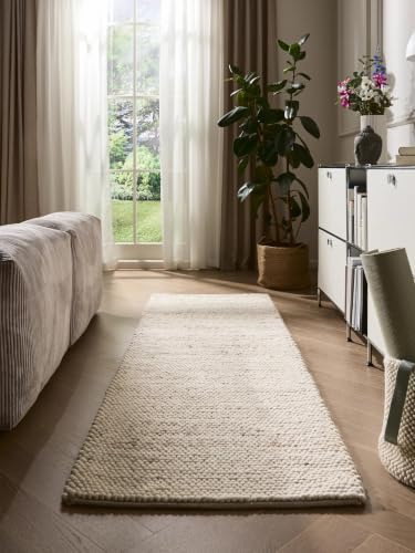 benuta Pure Wollteppich Beads - Wolle - Läufer & im Style: Uni, Natural Living - Pflegeleicht für Wohnzimmer Schlafzimmer, Beige, 70x200 cm