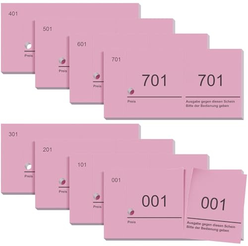 Nezyo 8 Libretti di Biglietti della Lotteria Numerici 1 a 800 Buoni per Bevande Gettoni per Brindisi Buono per Vestiti Guardaroba per Feste Compleanno Matrimoni Eventi Club Reception(Rosa)
