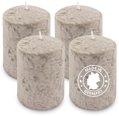 Alluvo Stumpenkerzen 4er Set Sahara 90 x 60 mm aus Naturwachs | Palmölfreie, unparfümierte Kerzen mit bis zu 104 Stunden Brenndauer – ideal für Advent, Hochzeit und Tischdekoration