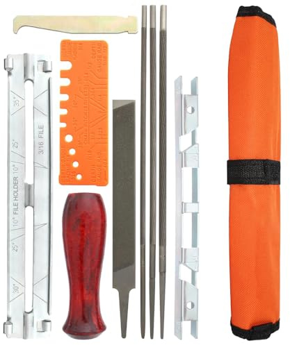 10 Pcs Chainsaw Sharpening File Set, Universal Chain Saw Sharpener Tool Kit Include File, Filing Guide, Wood Handle, Depth Gauge, Storage Bag