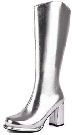 Generisch Bottines pour femme - Bottes compensées en cuir - Bottes épaisses avec talon et fermeture éclair, argenté, 38 EU