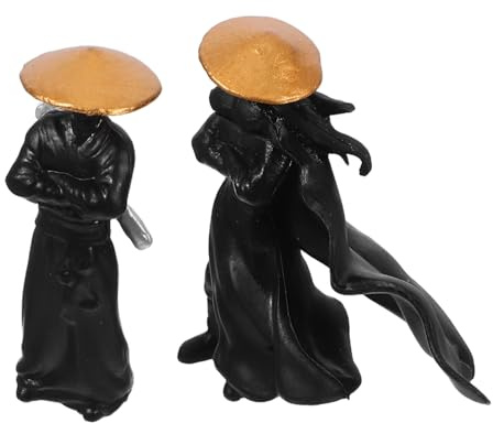 Figurines Chinoises Anciennes 2 Pièces en Plastique, Décor Miniature | Bonsaï et Jardins Miniatures, Noir, Détails Réalistes, Charme Historique, Lot de 2