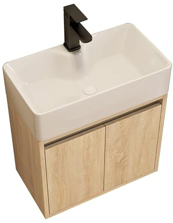 Mobile bagno sospeso con lavandino e mobiletto – Design salvaspazio per piccoli bagni, include rubinetto e set di scarico