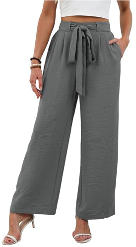 Tolaler Women Wide Leg Trousers High Waist Lightweight Summer Casual Palazzo Pants Loose Flowy with Pockets Lounge