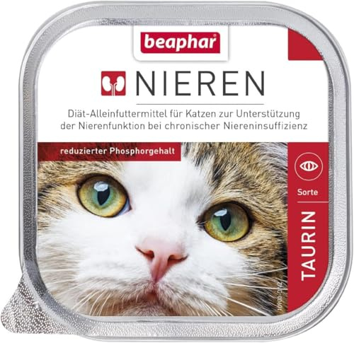 beaphar - Régime rénal pour Chats - Aliment Complet pour Soutenir Les Reins en Cas d'insuffisance rénale - Teneur réduite en phosphore - avec Huile de Saumon précieuse - Taurine - 1 x 100 g (Lot de 6)