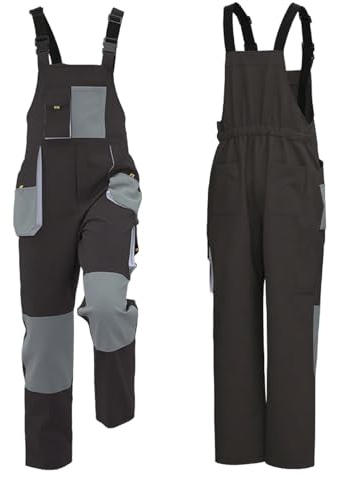 Mens Overalls Brace Work Heavy Duty Contrast Bib Dungarees Workwear Knee Pad Coveralls with Multi Pockets Stretchable Loose Outdoor Jumpsuit Spliced Solid Color Playsuit